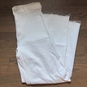 Zara White Frayed Hem Wide Leg Jeans